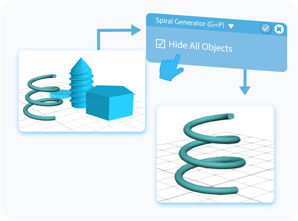 Toggle to enable Hide All Objects feature in Spiral Generator